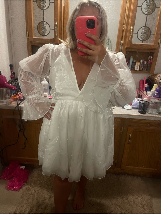 Showpo. Dresses & Skirts - Showpo White Sheer Pearl-Embellished Dress